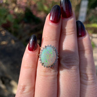 14k Gold Australian Genuine Natural Opal and Diamond Ring Size 4.25 (#J6349)