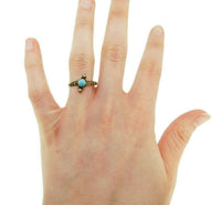 14k Yellow Gold Victorian Turquoise and Seed Pearl Ring (#J4534)