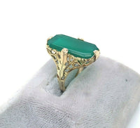 14k Yellow Gold Genuine Natural Chrysoprase Green Onyx Filigree Ring (#J5358)