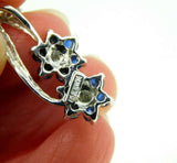 14k White Gold Blue Genuine Natural Sapphire and Diamond Flower Pendant (#J4410)
