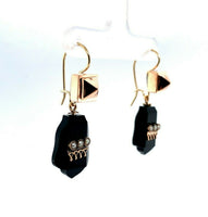 14k Rose Gold Victorian Black Onyx and Pearl Drop Earrings (#J5493)