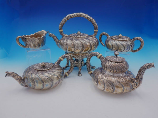 Saint Cloud by Gorham Sterling Silver Tea Set 5pc #1810 w/ Swirled Body (#3435)