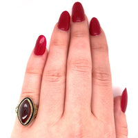 14k Yellow Gold Filigree Genuine Natural Garnet Cabochon Ring Jewelry (#J5759)