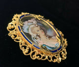 18k Hand Painted Portrait Pin Marie Antoinette (#J5380)