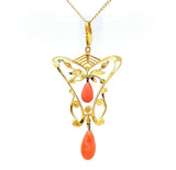 14k Yellow Gold Coral Briolette Victorian Lavaliere Necklace (#J5501)