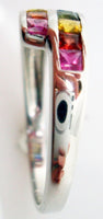 14k White Gold Genuine Natural Rainbow Sapphire Bypass Ring Jewelry (#J234)
