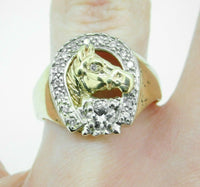 10k Yellow Gold Horse and Horseshoe .35ct Genuine Natural Diamond Ring (#J4525)