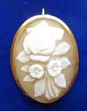 14k Gold Oval Genuine Natural Shell Cameo Pin / Pendant with Rose Bouquet #J3620