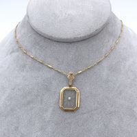 10k Yellow Gold Genuine Natural Rock Crystal Diamond Pendant w/14k Chain #J6200
