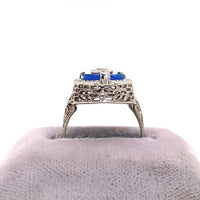 14k White Gold Blue Onyx Filigree Ring with Diamond Jewelry (#J5709)