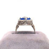 14k White Gold Blue Onyx Filigree Ring with Diamond Jewelry (#J5709)