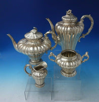 Posen German .800 Silver Tea Set 4pc Pumpkin Shape Morning Glory Finial (#5595)