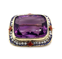 14k Yellow Gold 20 Carat Amethyst Pin Art Deco with Enamel (#J5622)