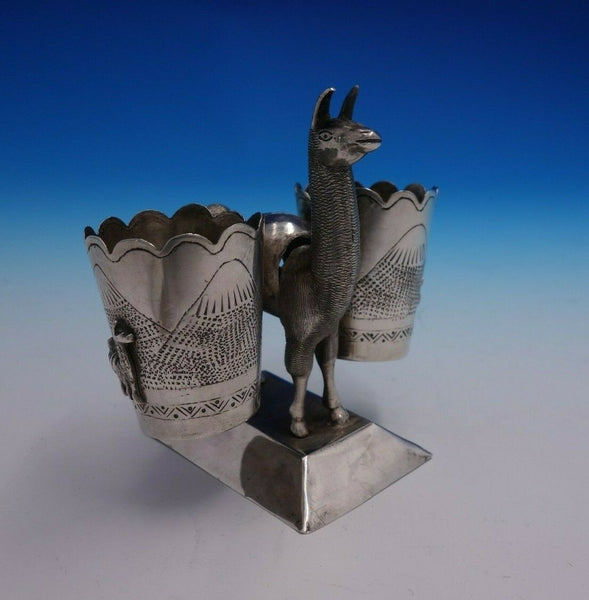 Peruvian .925 Silver Toothpick Holder with Lamas and Etched Volcanos (#4737)