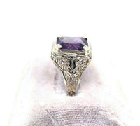 14k White Gold Art Deco Filigree 2.87ct Genuine Natural Amethyst Ring (#J5334)