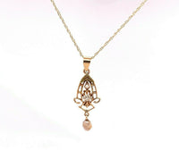 10k Yellow Gold Diamond and Pearl Lavaliere Pendant (#J4819)