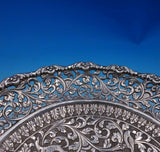 Colonial India Sterling Silver Tray Round Repoussed Deer Birds Pierced (#3900)