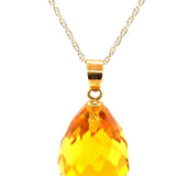 14k Yellow Gold Briolette Genuine Natural Citrine Pendant on Chain (#J5463)