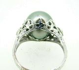 Art Deco 14k White Gold Pistachio Grey South Sea Pearl Ring (#J5037)