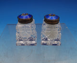 Norwegian Sterling Silver Glass Salt Pepper Shaker Set Cobalt Blue Enamel (7436)