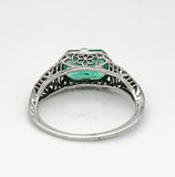 Art Deco 14k White Gold Filigree 1.41ct Genuine Natural Emerald Ring (#J4830)