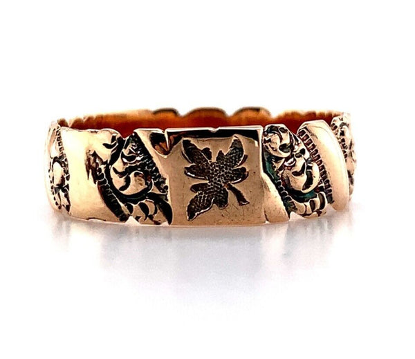 10k Yellow Gold Victorian Band Jewelry with Maple Leaf Design Size 7.5 (#J5825)