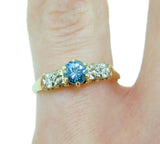 Vintage 14k Yellow Gold Genuine Natural Aquamarine and Diamond Ring (#J4631)