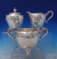 Normandie by Wallace Sterling Silver Tea Set 5pc with Sterling SP Tray (#7228)