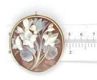 12k Yellow Gold Genuine Natural Cameo Pin Pendant Brooch w/Violet Flowers #J6448