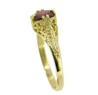 14k Yellow Gold Filigree Genuine Natural Ruby Ring (#J2642)