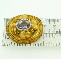 18k Yellow Gold Georgian Amethyst and Seed Pearls Leaf Pin (#J4599)