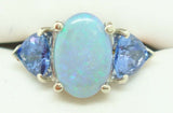 14K Gold 2.33ct Black Genuine Natural Opal Ring w/ Trillion Tanzanites (#C2449)