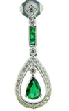 18k Gold Deco Style Genuine Natural Emerald and Diamond Drop Earrings (#J4716)