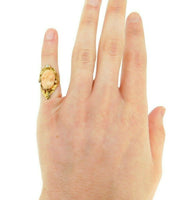 14k Yellow Gold Art Nouveau Genuine Natural Coral Cameo Ring (#J4550)