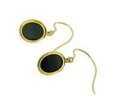 14k Yellow Gold Black and White Genuine Natural Agate Cameo Earrings (#J342)