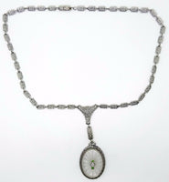14k Deco Genuine Natural Rock Crystal Necklace with Filigree Chain (#C3433)