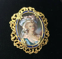 18k Hand Painted Portrait Pin Marie Antoinette (#J5380)