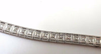 Art Deco Platinum Genuine Natural Diamond Bracelet with Emeralds (#J3489)