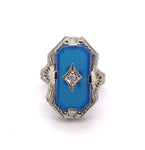 14k White Gold Blue Onyx Filigree Ring with Diamond Jewelry (#J5709)