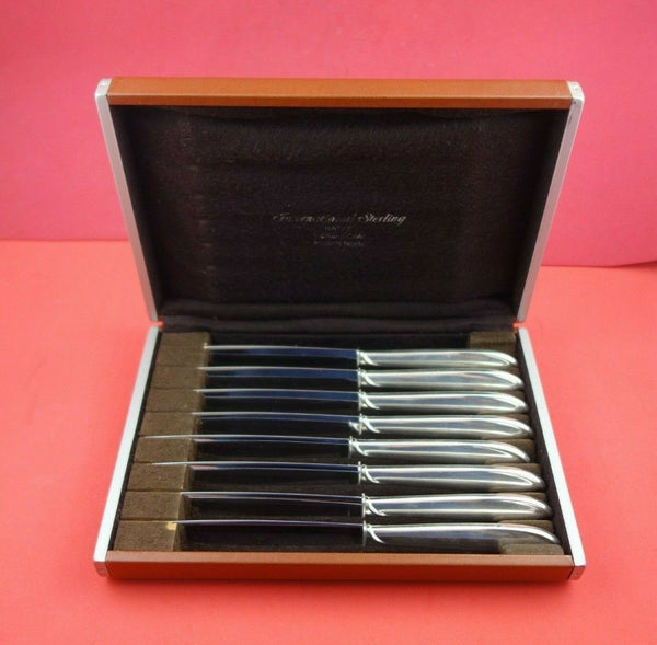 Silver Rhythm by International Sterling Silver Steak Knife Set 8pc w/ Guard Box