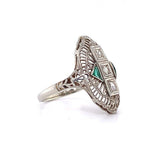 14k White Gold Art Deco Three Stone Diamond Filigree Ring (#J5631)