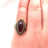 14k Yellow Gold Filigree Genuine Natural Garnet Cabochon Ring Jewelry (#J5759)