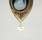 Incredible 14k Genuine Natural Black White Agate Stone Cameo Earrings (#J5511)