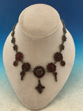 Genuine Natural Bohemian Garnet Necklace Rose Cut with Five Drops (#J5242)