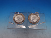 English Sterling Silver Pate Butter Set Shell Dishes 4-pc set in Box (#7429)
