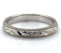 14k White Gold Band Jewelry Floral Swirl and Beaded Size 5.75 (#J5868)