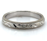 14k White Gold Band Jewelry Floral Swirl and Beaded Size 5.75 (#J5868)