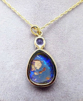 14K Large 7.70ct Genuine Natural Black Opal Pendant with Tanzanite (#J3350)