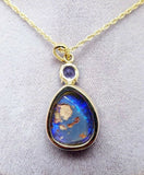 14K Large 7.70ct Genuine Natural Black Opal Pendant with Tanzanite (#J3350)