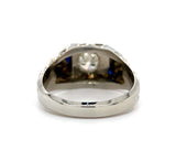 18k White Gold Art Deco Men's Diamond and Sapphire Ring Jewelry (#J5593)